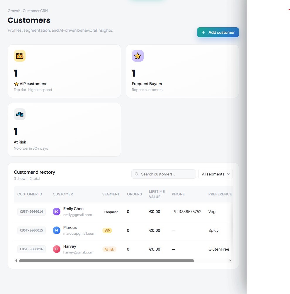 Restaurant CRM software with customer order history and segmentation