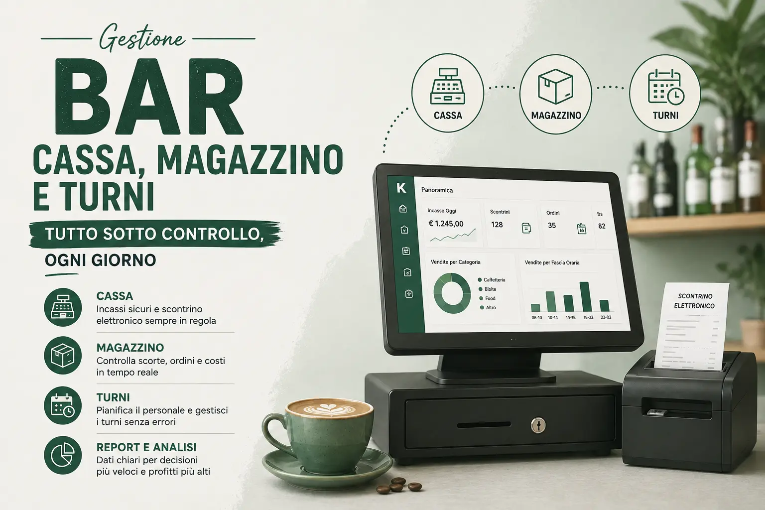 software cassa bar: incassi, scontrino elettronico e report giornalieri
