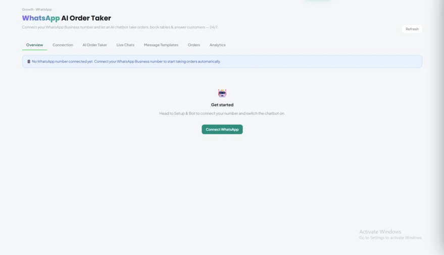 Kappino WhatsApp AI Order Taker dashboard for restaurant orders and customer conversations